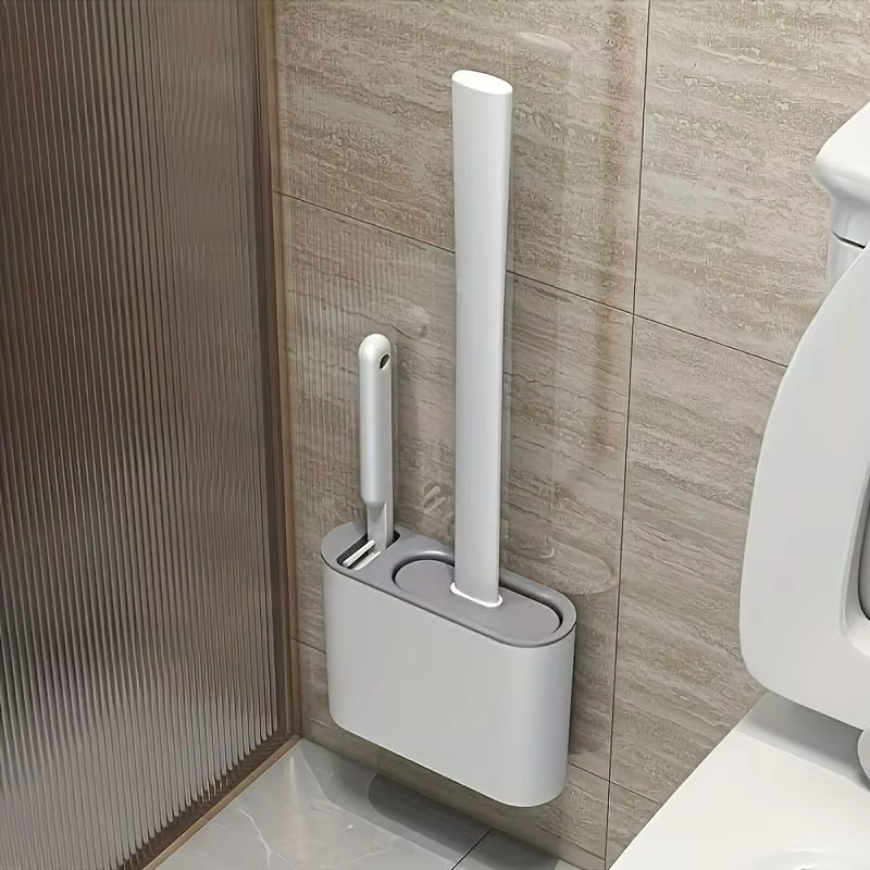 Wall Mount Silicone Toilet Brush Set, No Drill Bathroom Cleaner with Gap Brush