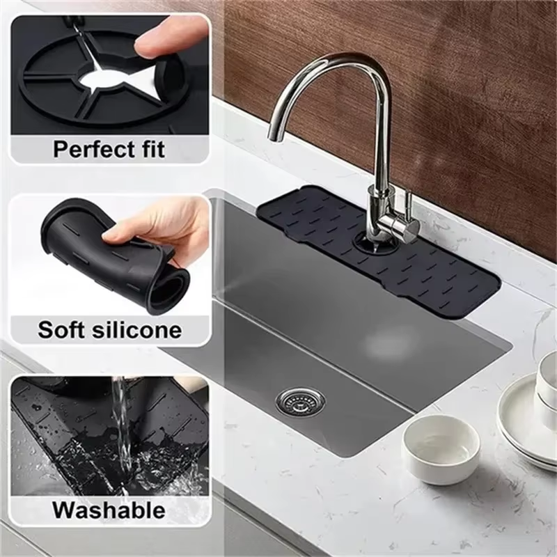 Keep Counter Dry! Silicone Faucet Splash Guard Mat for Kitchen & Bathroom