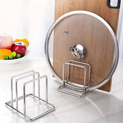 Stainless Steel Pot Lid & Cutting Board Rack, Countertop Kitchen Storage Holder