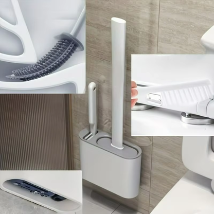 Wall Mount Silicone Toilet Brush Set, No Drill Bathroom Cleaner with Gap Brush